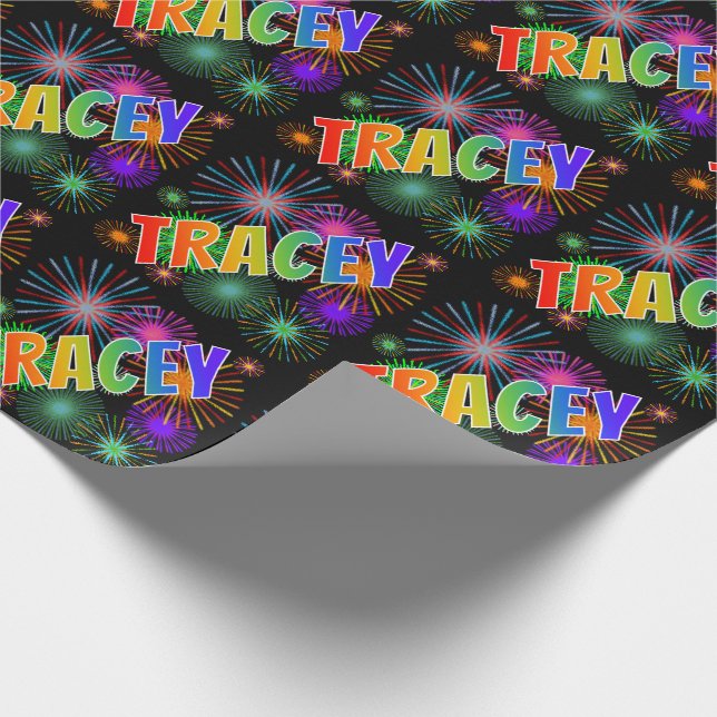 Papel De Presente Nome "TRACEY" Arco-íris + Fogos de Artifício (Ponta)
