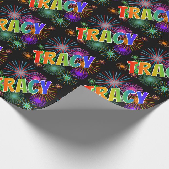 Papel De Presente Nome TRACY em Arco-Íris + Fogos de Artifício (Ponta)