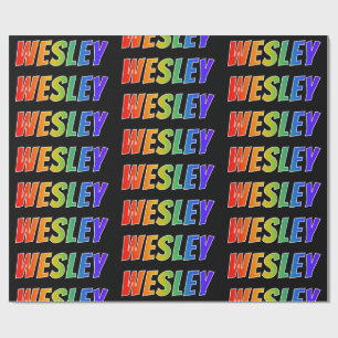 Papel De Presente Nome "WESLEY" do arco-íris; Divertimento &