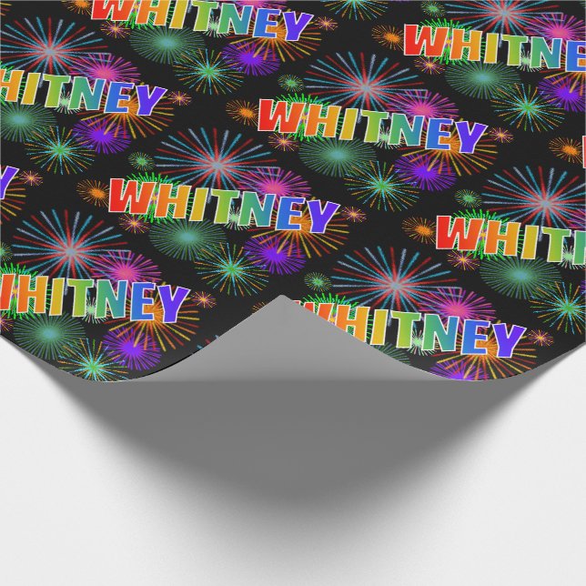 Papel De Presente Nome "WHITNEY" em Arco-Íris + Fogos de Artifício (Ponta)