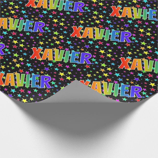 Papel De Presente Nome Xavier "XAVIER" + Estrelas Arco-Íris (Ponta)