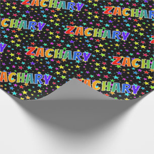 Papel De Presente Nome "ZACHARY" do arco-íris + Estrelas