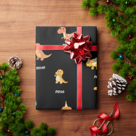 Papel De Presente Nomes de Dino Bonitos em Preto