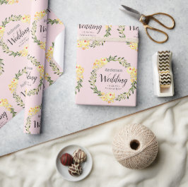 Papel De Presente Nomes de Flores W/C Amarelos e Casamento Cor-de-Ro