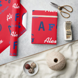 Papel De Presente nomes personalizados azuis vermelhos . iniciais pe