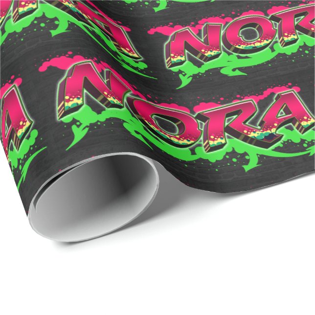 Papel De Presente Nora Vorname Name Graffiti red green (Ponta do rolo)