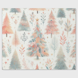 Papel De Presente Nordic Pastel Pink and Green Christmas Tree