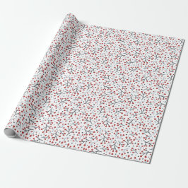 Papel De Presente Nórdico Folk Art Berry Branches Red Blue Christmas