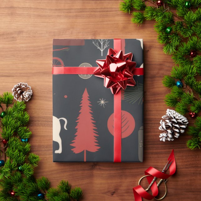 Papel De Presente Nórdico Folk Art Red Reindeer (Presente de Natal)