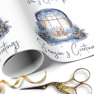 Papel De Presente Nórdico Nórdico Azul Neve Natal Tradicional