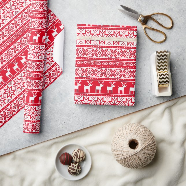 Papel De Presente Nórdico Reindeer Festa Feia de Natal (Artesanato)