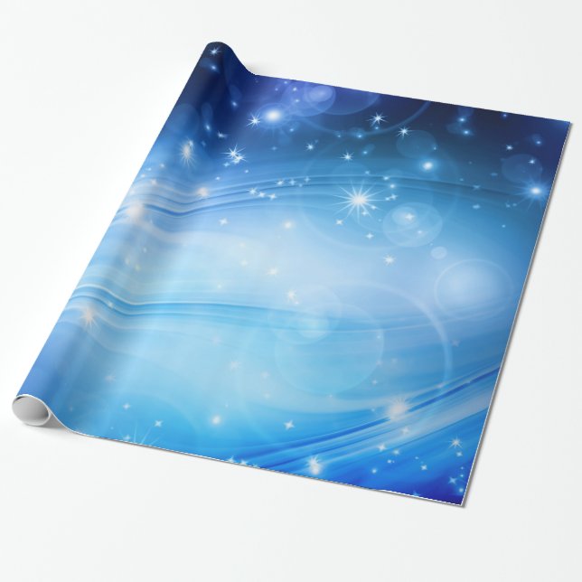 Papel De Presente Norte Claro Estrelas azuis + texto e ideias (Desenrolado)