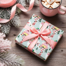 Papel De Presente North Pole Elf Workshop Santa Claus Pink Village