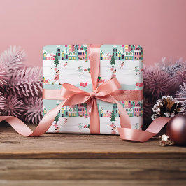 Papel De Presente North Pole Elf Workshop Santa Claus Pink Village