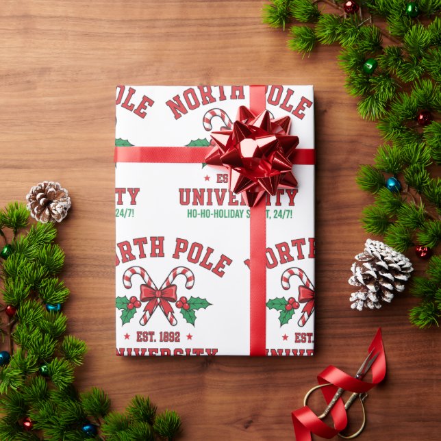 Papel De Presente North Pole University Holiday Christmas (Presente de Natal)