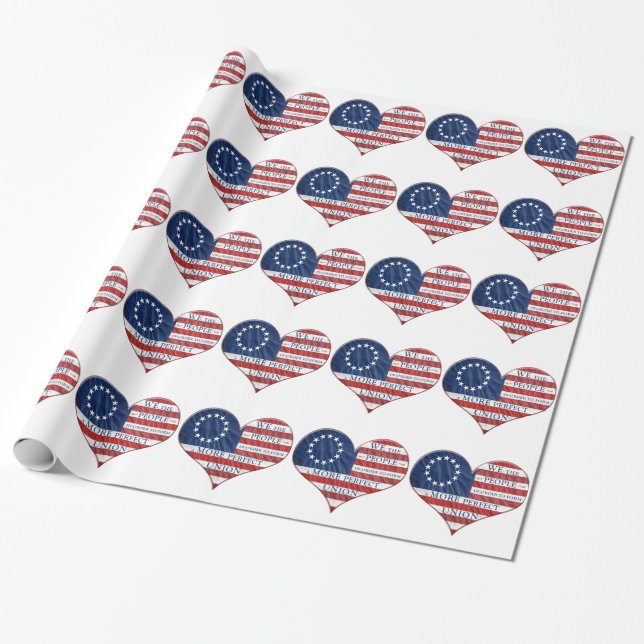 Papel De Presente Nós, o Pessoas American Flag Heart (Desenrolado)