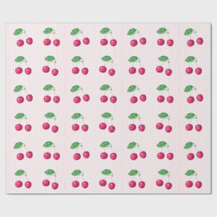 Papel De Presente "Nossa doce cereja", aniversário rosa e verde