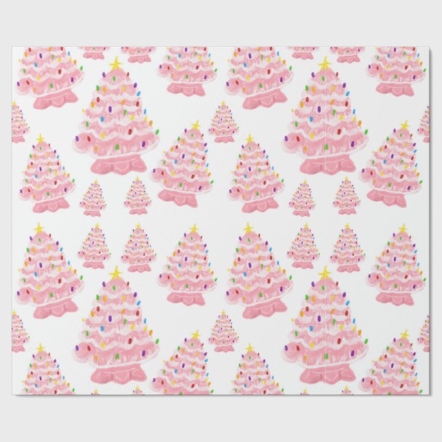 Papel De Presente Nostalgia de árvore de Natal rosa-vindima (Barra)