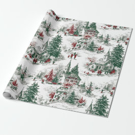 Papel De Presente Nostálgico Natal Vermelho Verde Vintage