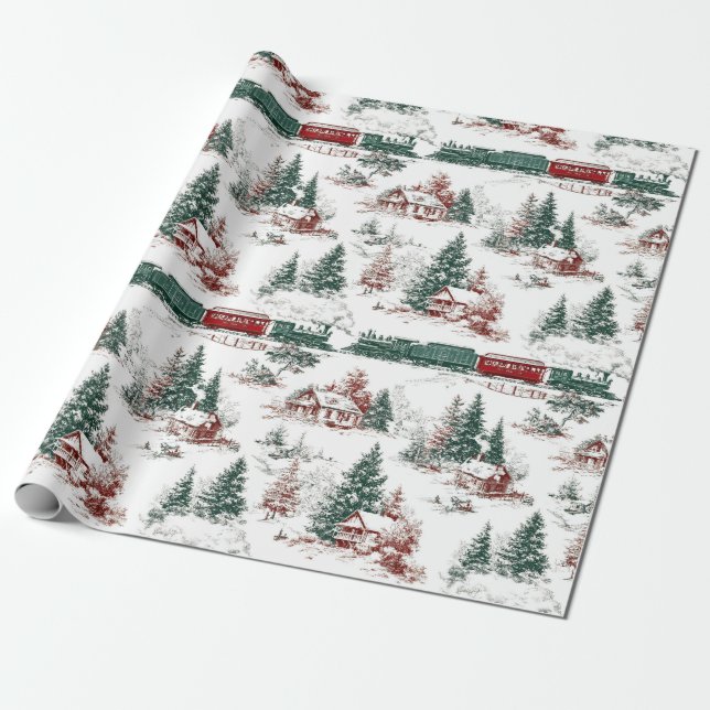 Papel De Presente Nostálgico Vintage Vermelho Verde  (Desenrolado)