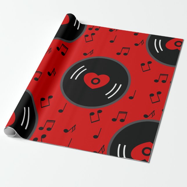 Papel De Presente notas de música vinil grava vermelho (Desenrolado)