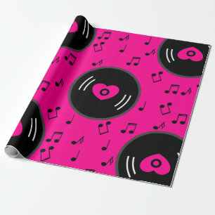 Papel De Presente notas de música vinil recorde coração rosa