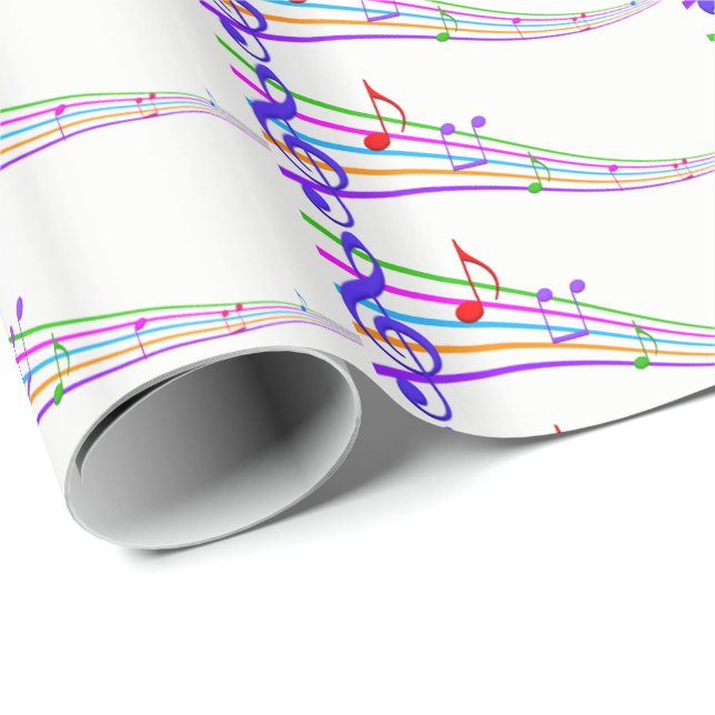 Papel De Presente notas musicais arco-íris em branco (Ponta do rolo)