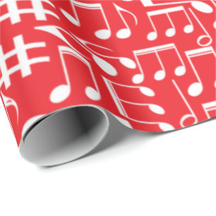 Papel De Presente Notas Musicais Brancas Dançantes Amantes da Música