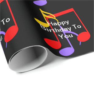 Papel De Presente Notas Musicais de Aniversário 