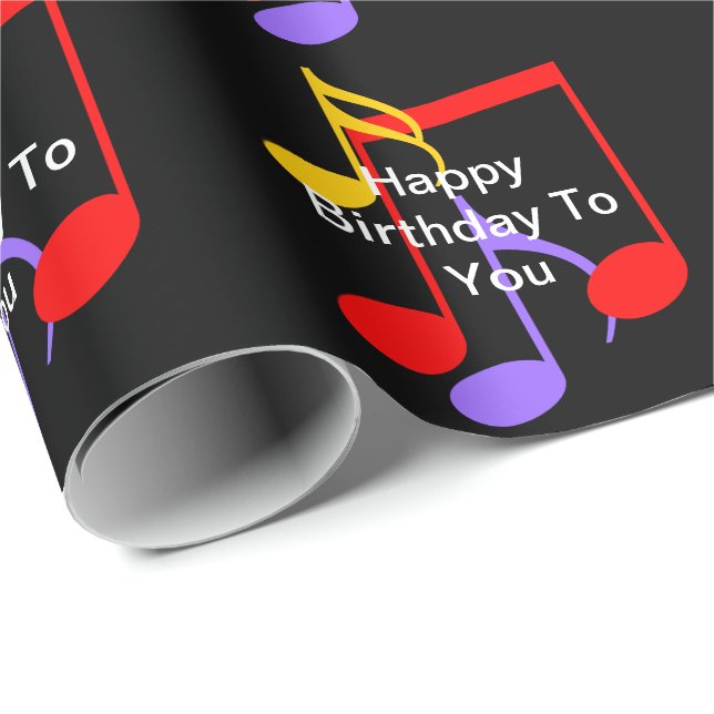 Papel De Presente Notas Musicais de Aniversário  (Ponta do rolo)