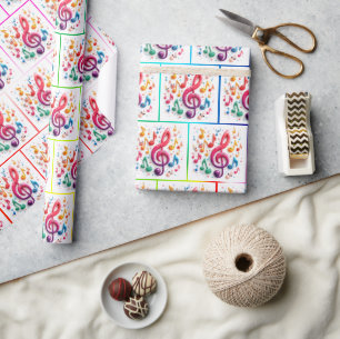 Papel De Presente Notas Musicais Do Arco-Íris Com Rostos Animados