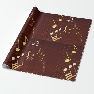 Papel De Presente Notas Musicais Douradas Elegantes