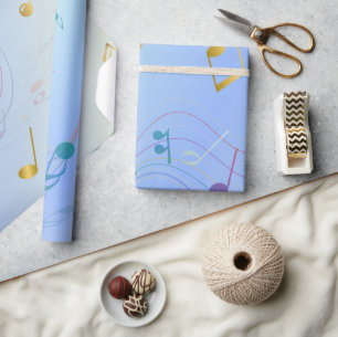 Papel De Presente Notas Musicais Elegantes em Gradiente Azul