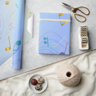 Papel De Presente Notas Musicais Elegantes em Gradiente Azul