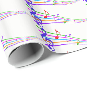 Papel De Presente notas musicais em arco-íris em branco