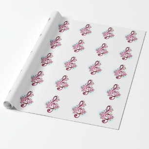 Papel De Presente Notas musicais em clave de sol com flores de Sakur