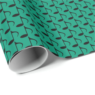 Papel De Presente Notas musicais pretas em oitavas na cor esmeralda