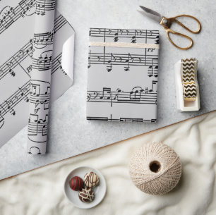 Papel De Presente Notas musicais preto e branco