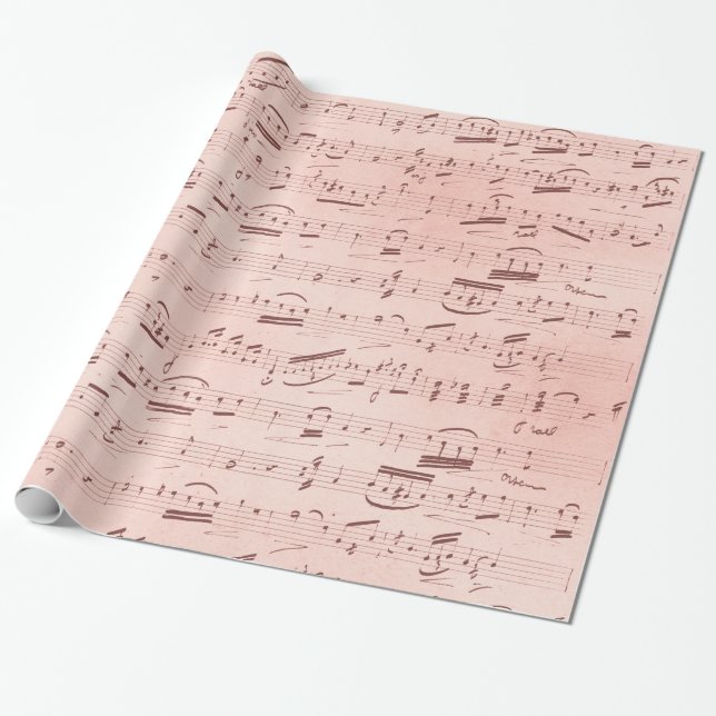 Papel De Presente Notas Musicais Rosa (Desenrolado)