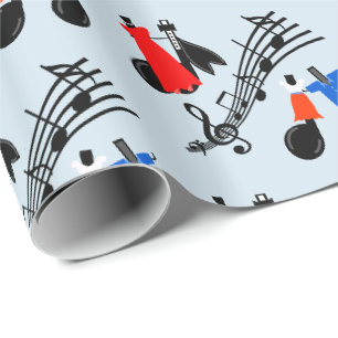 Papel De Presente Notas Musicais Vestidas Para Dançar