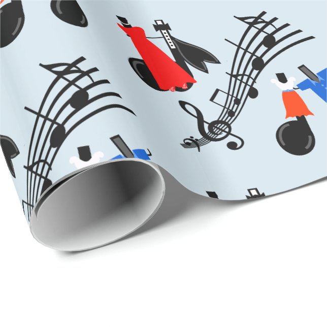 Papel De Presente Notas Musicais Vestidas Para Dançar (Ponta do rolo)