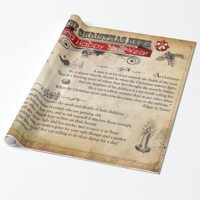 Papel De Presente Notícias de Natal Papel Brilhante, 30" x 6' (Desenrolado)