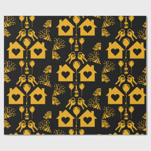 Papel De Presente Nova Casa Aquecimento Amarelo no Preto