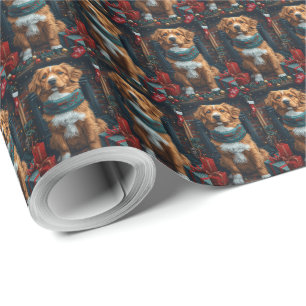 Papel De Presente Nova Escócia Duck Toller Lareira de Natal