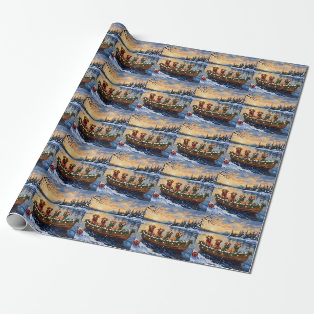 Papel De Presente Nova Scotia Duck Tolling Retriever Christmas Boat  (Desenrolado)