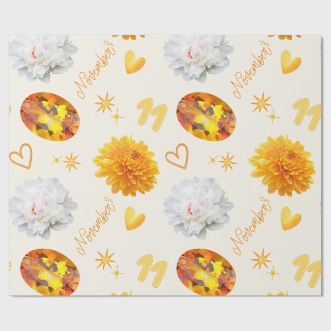Papel De Presente November Birthstone & Flower | Citrine & Chrysanth (Aberto)