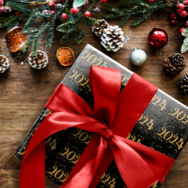 Papel De Presente Novo Ano 2024 - Papel de enrolamento preto