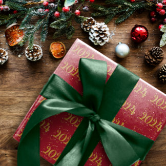 Papel De Presente Novo Ano de 2024 - Papel de enrolar Vermelho Natal