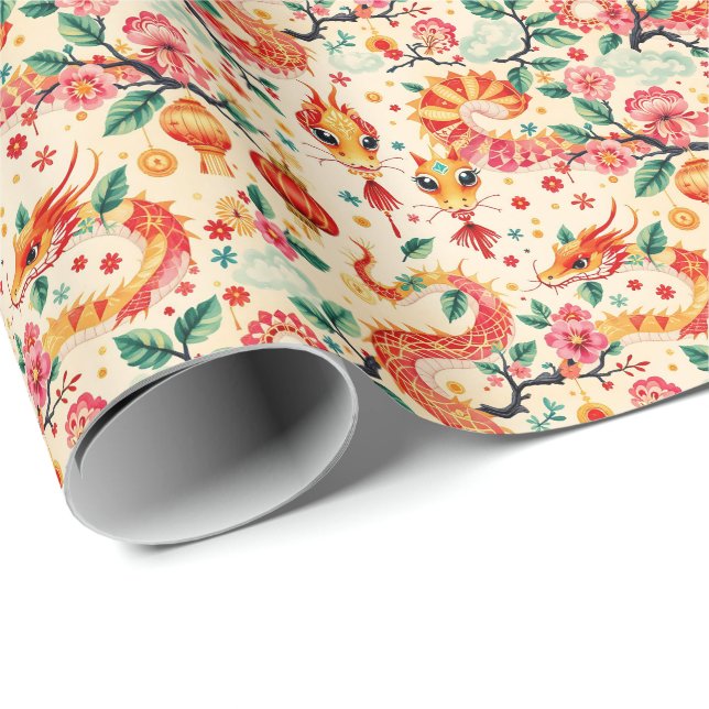 Papel De Presente Novo ano do Serpent Dreams Chiness (Ponta do rolo)