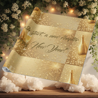 Papel De Presente Novo Começo Nova Capítulo Champanhe Dourado de Mei
